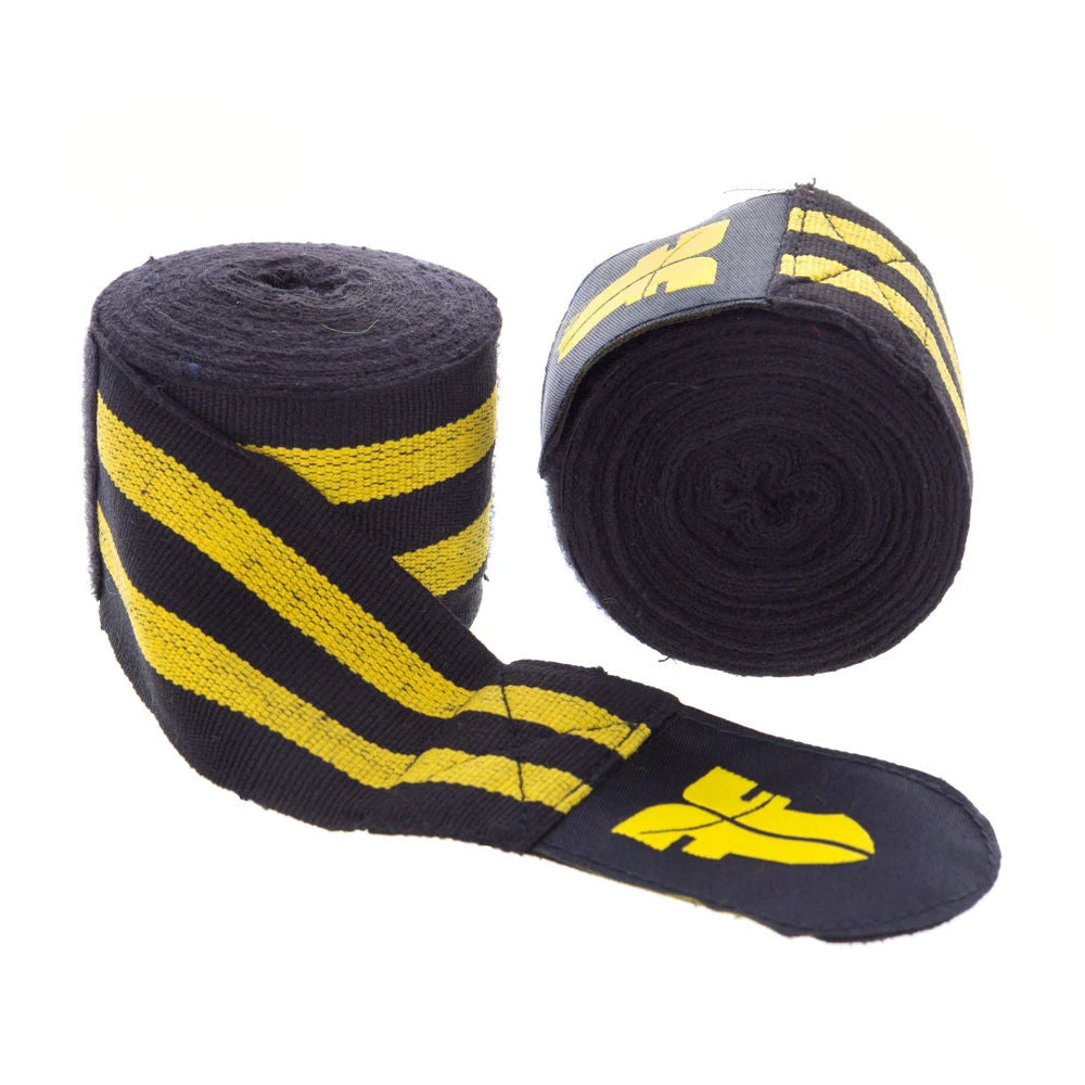 Fighter Black/Yellow Striped Polycotton Handwraps, BAND F YELLOW GLOVES 3 Fighter Black/Yellow Striped Polycotton Handwraps, BAND F YELLOW GLOVES