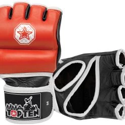 TopTen MMA OFFERS Top Ten Red/Black/White Leather Double-wrap MMA Training Gloves, 2322-RED