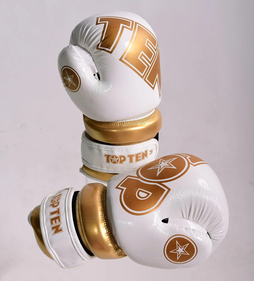 TopTen TOP TEN Glossy White/Gold Pointfighter Open-Hand Gloves, 21656-6 6 TopTen TOP TEN Glossy White/Gold Pointfighter Open-Hand Gloves, 21656-6