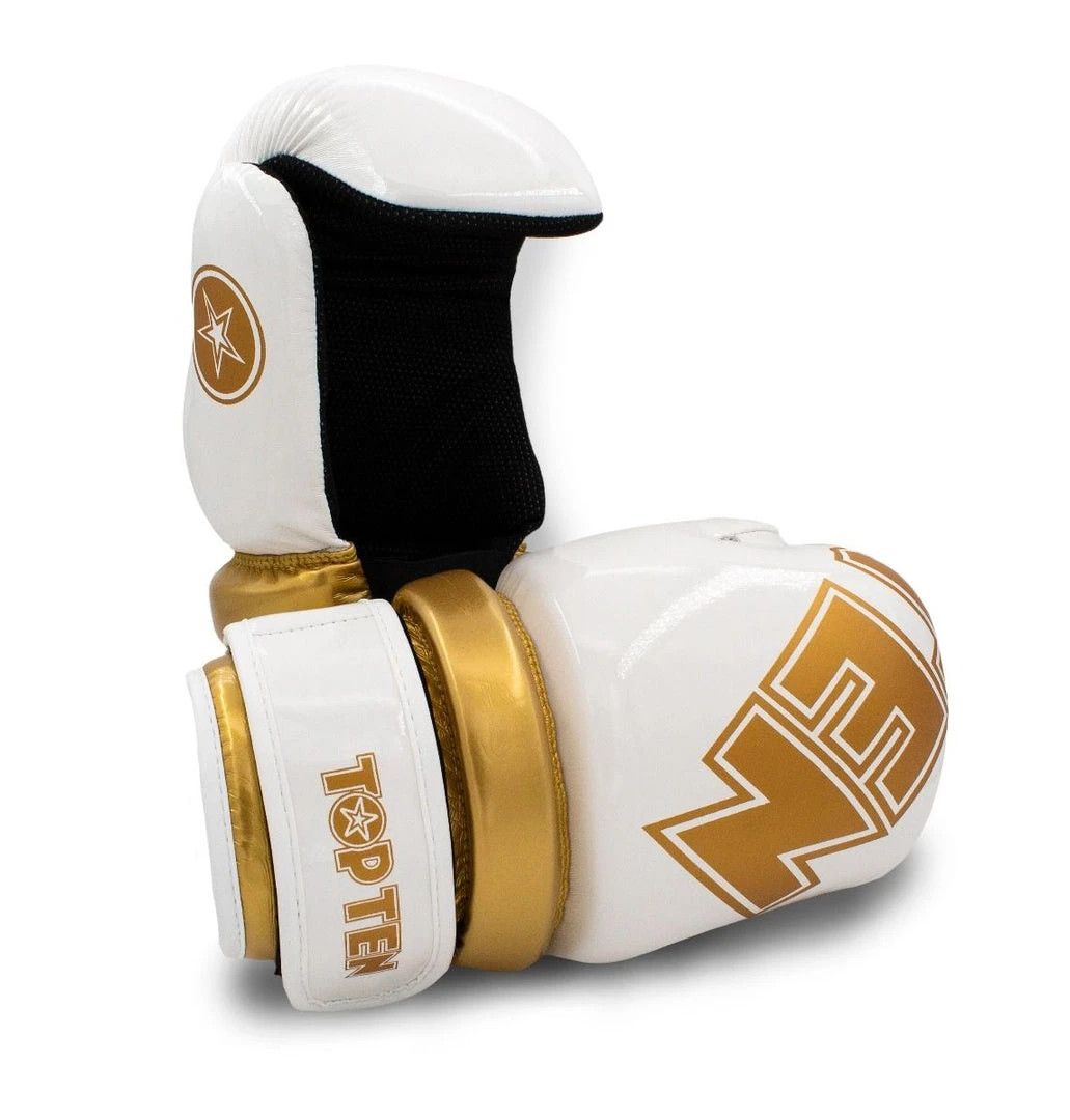 TopTen TOP TEN Glossy White/Gold Pointfighter Open-Hand Gloves, 21656-6 7 TopTen TOP TEN Glossy White/Gold Pointfighter Open-Hand Gloves, 21656-6