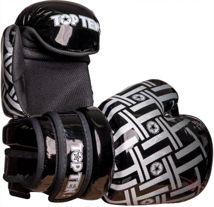 TopTen TOP TEN Glossy Black/White Prism Pointfighter Open-Hand Gloves 3 TopTen TOP TEN Glossy Black/White Prism Pointfighter Open-Hand Gloves